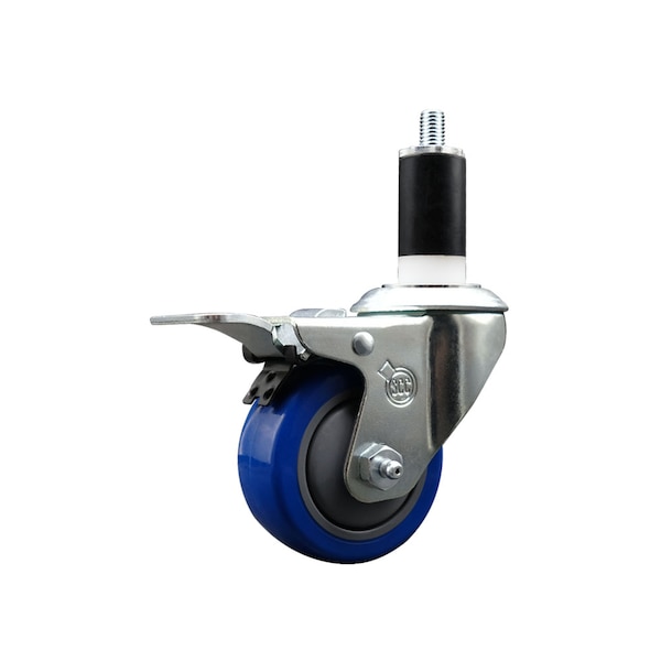 3'' Blue Poly Swivel 1-3/8'' Expanding Stem Caster Total Lock Brake